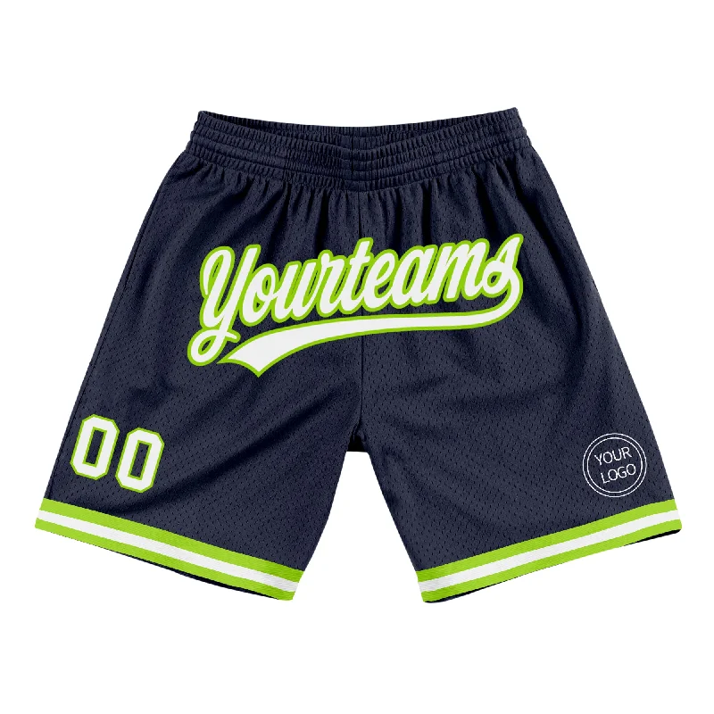 Men's basketball shorts breathable-dynamic -Custom Navy White-Neon Green Authentic Throwback Basketball Shorts