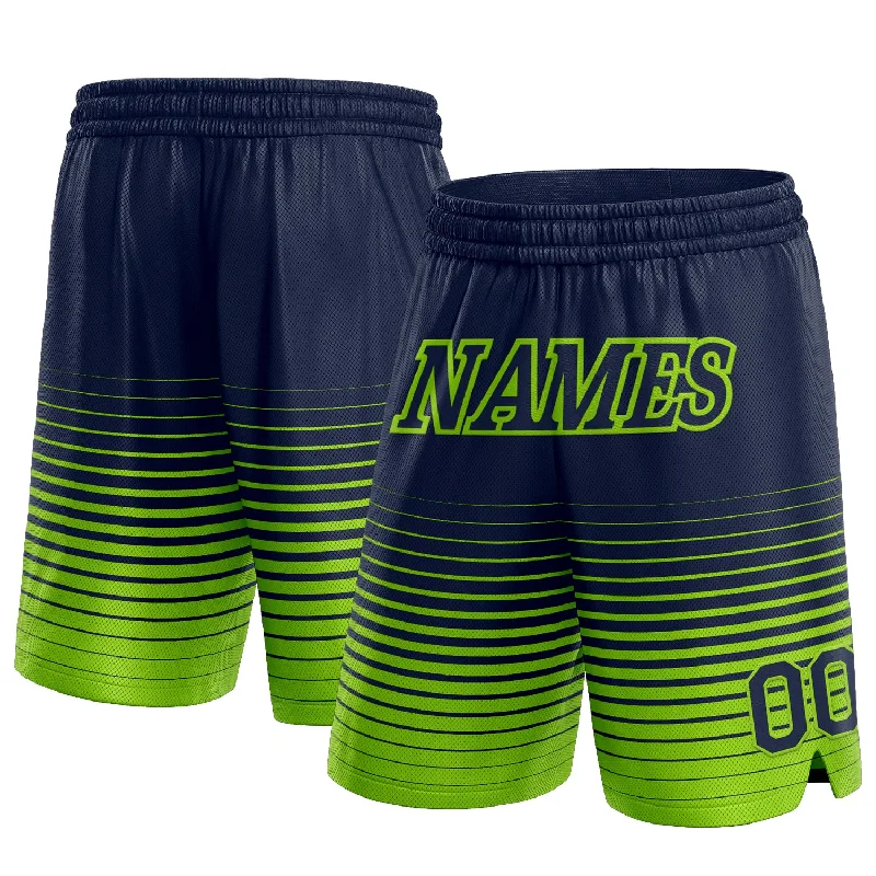 Men's basketball shorts durable-team -Custom Navy Neon Green Pinstripe Fade Fashion Authentic Basketball Shorts