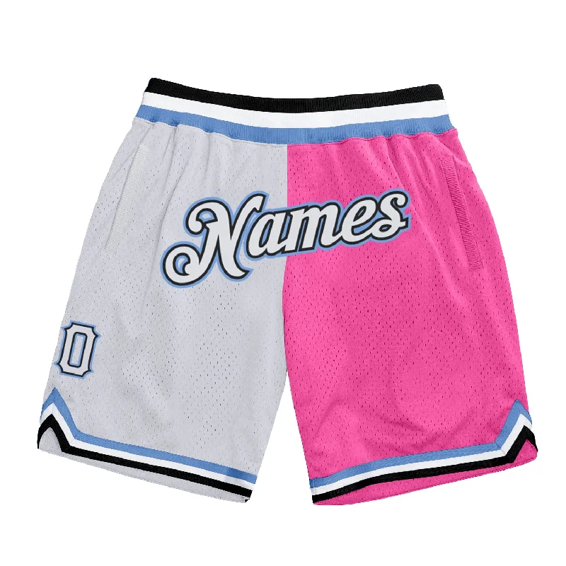 Men's basketball shorts sport-rugged -Custom Pink White-Light Blue Authentic Throwback Split Fashion Basketball Shorts