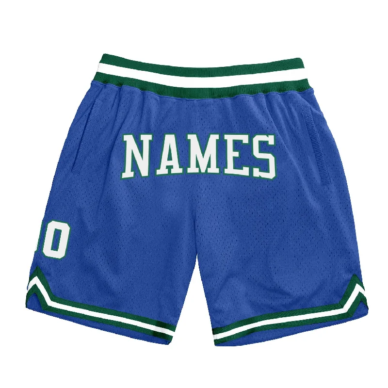 Men's basketball shorts elite-pro -Custom Blue White-Kelly Green Authentic Throwback Basketball Shorts