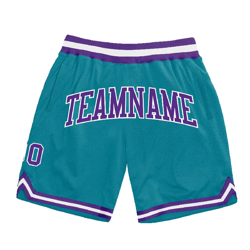 Men's basketball shorts relaxed-pro -Custom Teal Purple-White Authentic Throwback Basketball Shorts