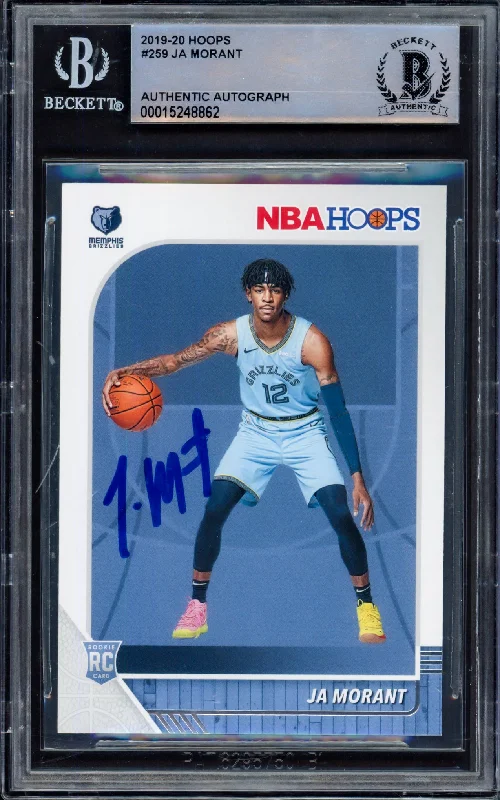 Men's basketball card player sale -Ja Morant Autographed 2019-20 Hoops Rookie Card #259 Memphis Grizzlies Beckett BAS #15248862