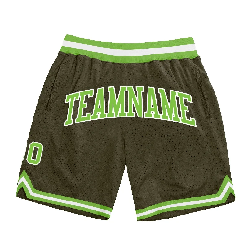 Men's basketball shorts urban-hybrid -Custom Olive Neon Green-White Authentic Throwback Salute To Service Basketball Shorts