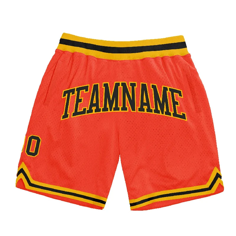 Men's basketball shorts moisture-rugged -Custom Orange Black-Gold Authentic Throwback Basketball Shorts