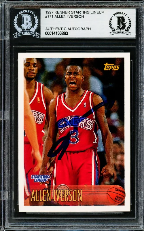 Men's basketball card performance lineup -Allen Iverson Autographed 1996-97 Topps Starting Lineup Rookie Card #171 Philadelphia 76ers Beckett BAS #14133883