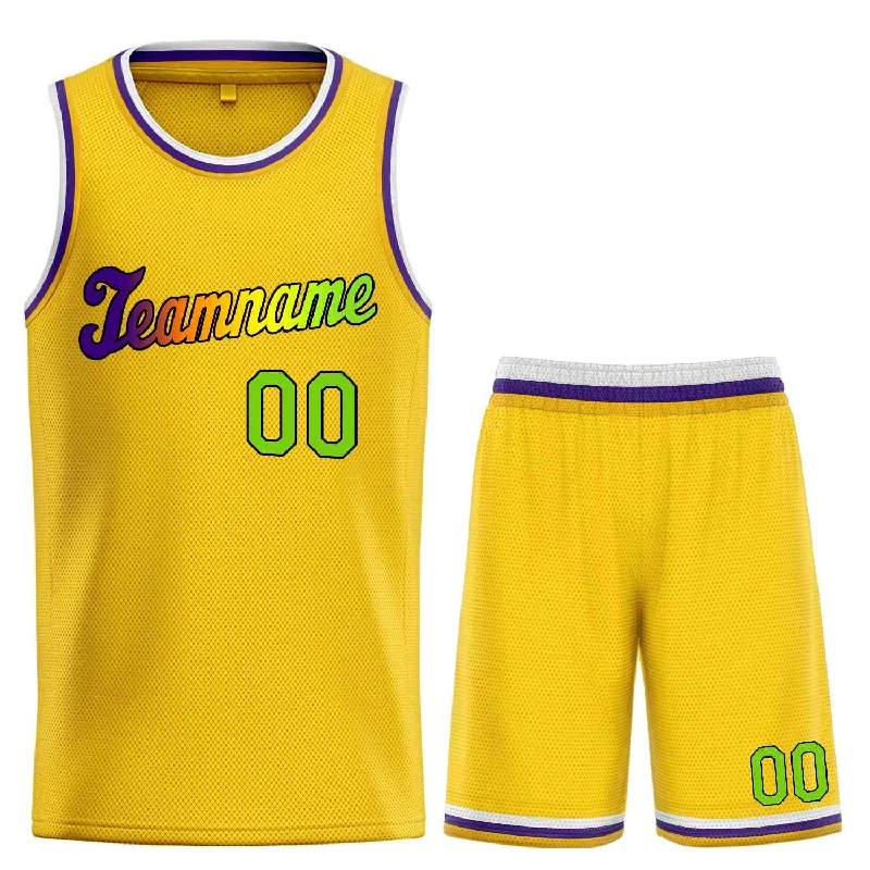 Men's basketball uniform stylish kit -Custom Yellow Green-Black Classic Sets Sports Uniform Basketball Jersey