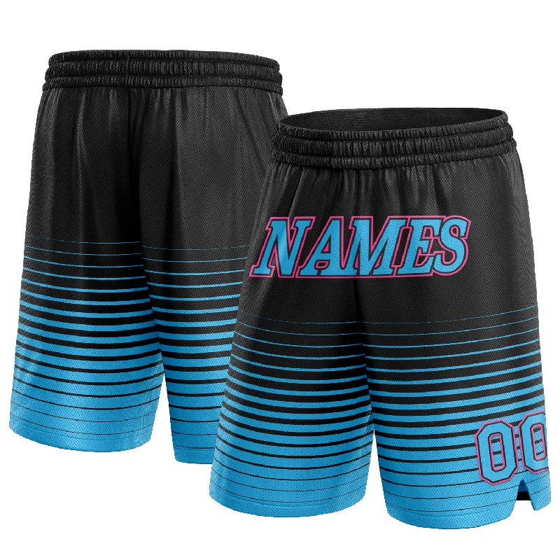 Men's basketball shorts stretch-elite -Custom Black Sky Blue-Pink Pinstripe Fade Fashion Authentic Basketball Shorts