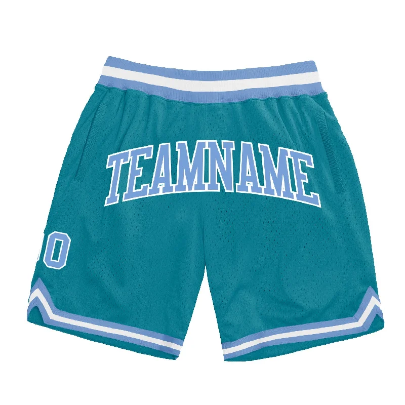 Men's basketball shorts rugged-performance -Custom Teal Light Blue-White Authentic Throwback Basketball Shorts