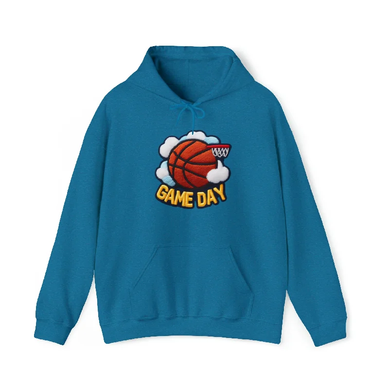 Men's hoodies zip-up -Game Day Basketball Chenille Patch Embroider Design - Unisex Heavy Blend™ Hooded Sweatshirt