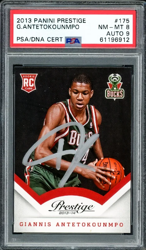 Men's basketball card quality deal -Giannis Antetokounmpo Autographed 2013 Panini Prestige Rookie Card #175 Milwaukee Bucks PSA 8 Auto Grade Mint 9 PSA/DNA #61196912