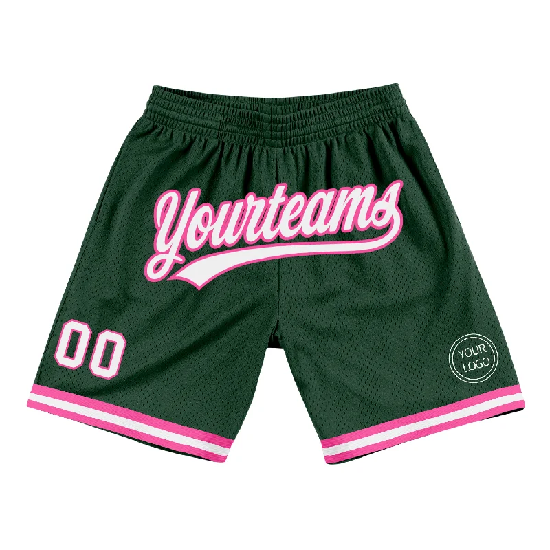 Men's basketball shorts sleek-hybrid -Custom Hunter Green White-Pink Authentic Throwback Basketball Shorts