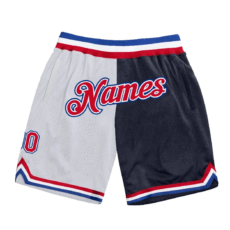 Men's basketball shorts bold-pro -Custom White Red-Navy Authentic Throwback Split Fashion Basketball Shorts