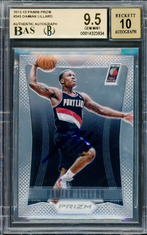 Men's basketball card crew kit -Damian Lillard Autographed 2012-13 Panini Prizm Rookie Card #245 Portland Trail Blazers BGS 9.5 Auto Grade Gem Mint 10 Beckett BAS #14323934