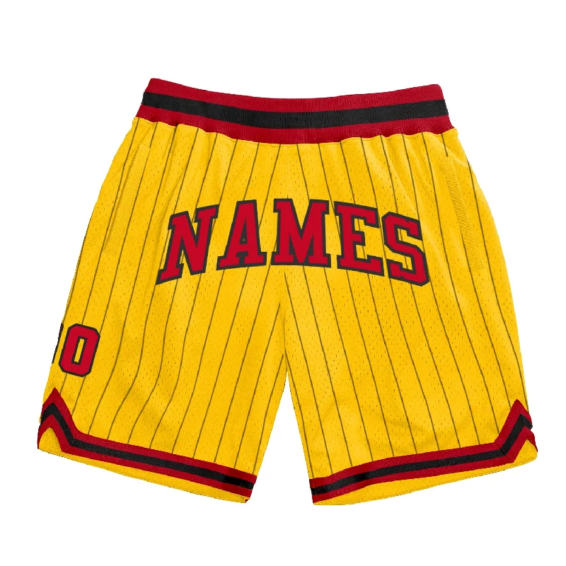 Men's basketball shorts neon-design -Custom Gold Black Pinstripe Red-Black Authentic Basketball Shorts