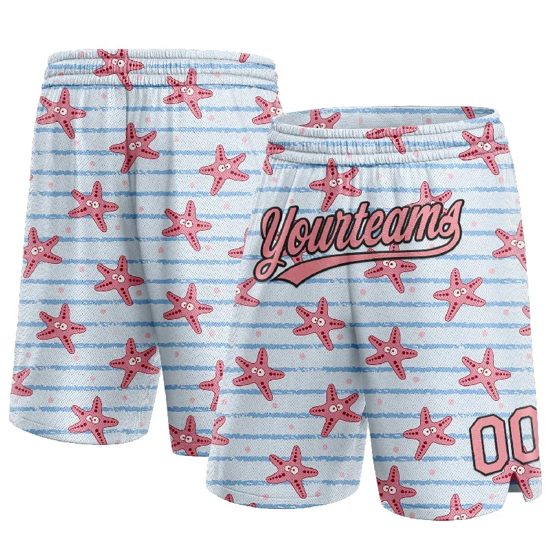 Men's basketball shorts dynamic-style -Custom Light Blue Medium Pink-Black 3D Pattern Starfishs Authentic Basketball Shorts