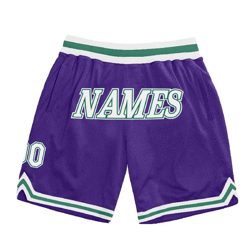 Men's basketball shorts bold-hybrid -Custom Purple White-Kelly Green Authentic Throwback Basketball Shorts