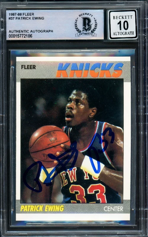 Men's basketball card trendy card -Patrick Ewing Autographed 1987-88 Fleer Card #37 New York Knicks Auto Grade Gem Mint 10 Beckett BAS #15772186