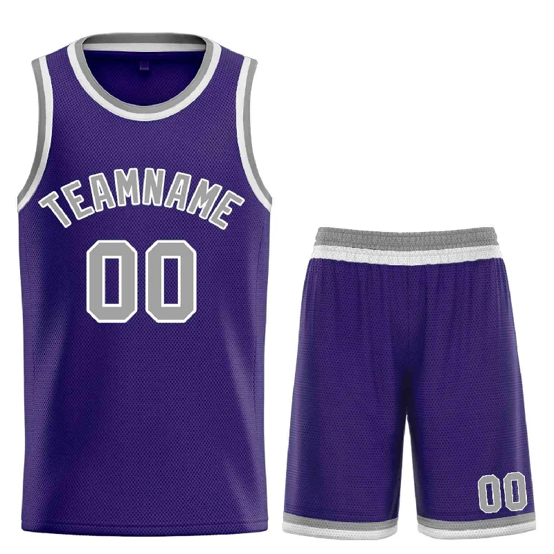 Men's basketball uniform lightweight jersey -Custom Purple Gray-White Bull Classic Sets Curved Basketball Jersey