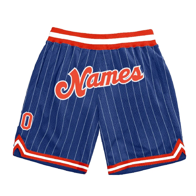 Men's basketball shorts sweat-team -Custom Royal White Pinstripe Orange-White Authentic Basketball Shorts