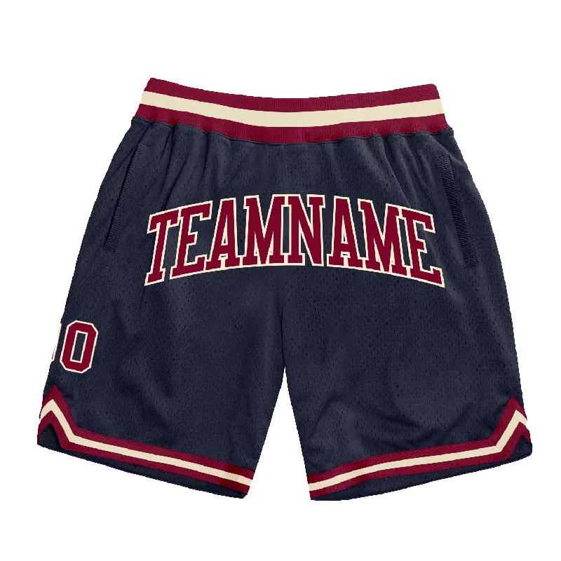 Men's basketball shorts sleek-elite -Custom Navy Maroon-Cream Authentic Throwback Basketball Shorts