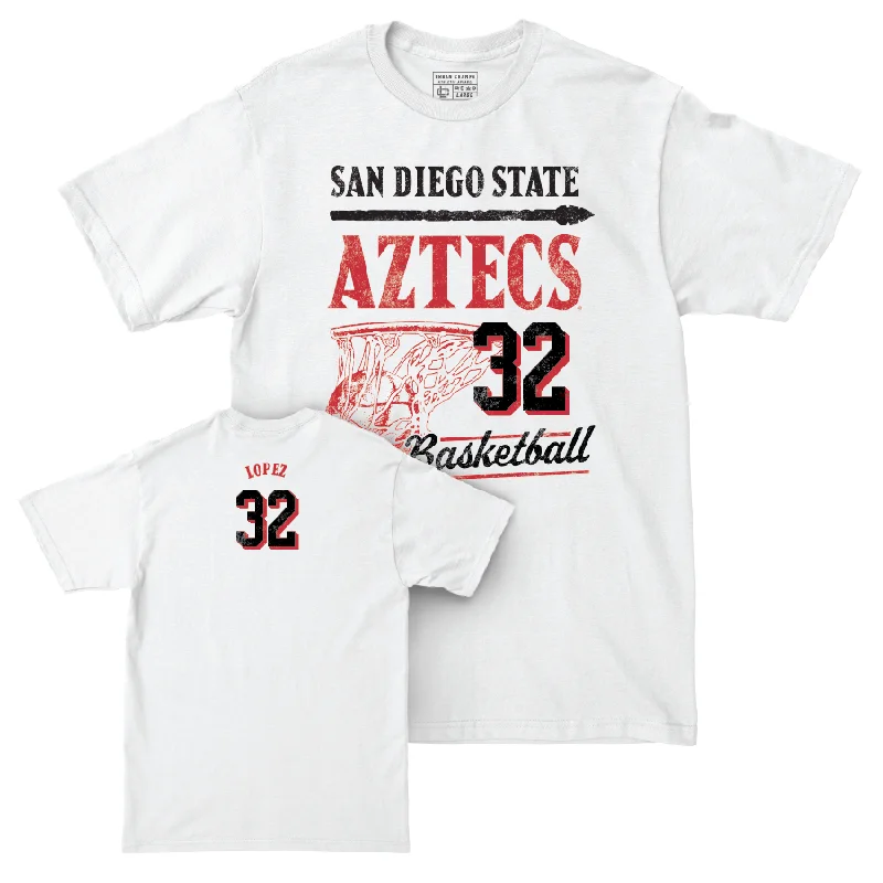 Men's basketball T-shirt athlete tees -SDSU Men's Basketball White Hardwood Comfort Colors Tee - Desai Lopez #32