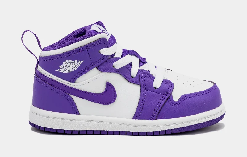 Basketball shoes breathable-fit -Air Jordan 1 Retro Mid Purple Venom Infant Toddler Lifestyle Shoes (Purple/White)