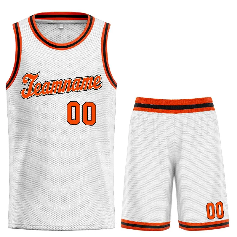 Men's basketball uniform durable stitching -Custom White Orange-Black Classic Sets Sports Uniform Basketball Jersey