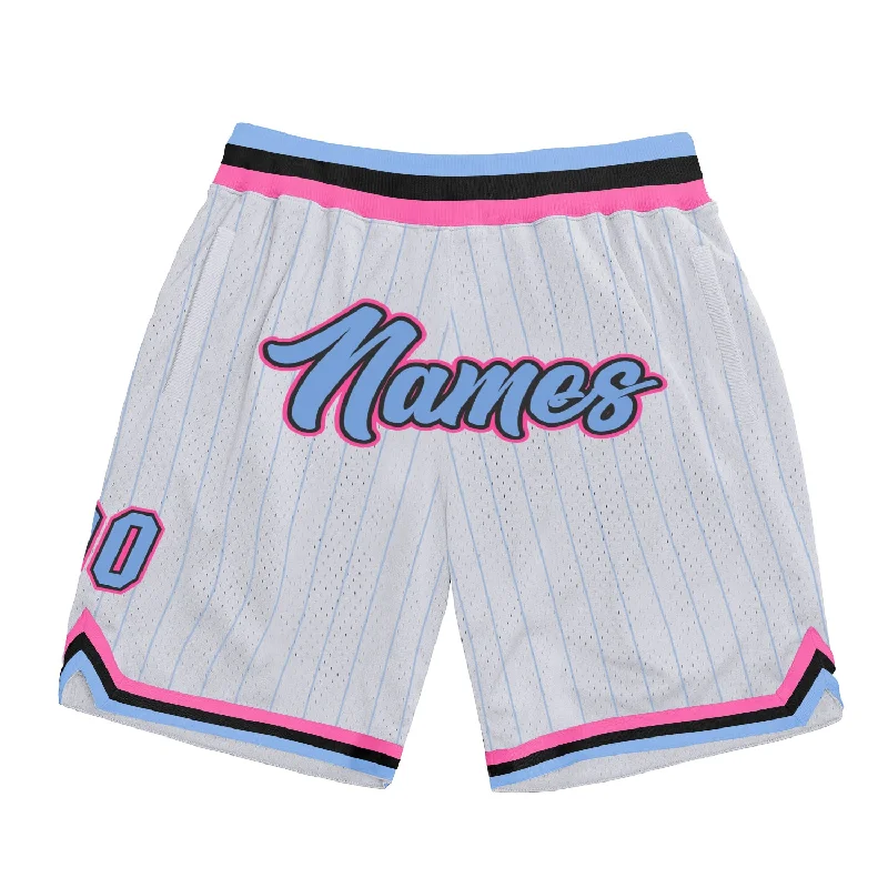 Men's basketball shorts breathable-performance -Custom White Light Blue Pinstripe Light Blue-Pink Authentic Basketball Shorts