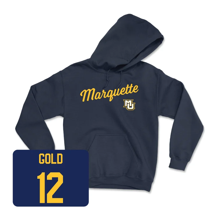 Men's hoodies indoor -Navy Men's Basketball Script Hoodie - Ben Gold