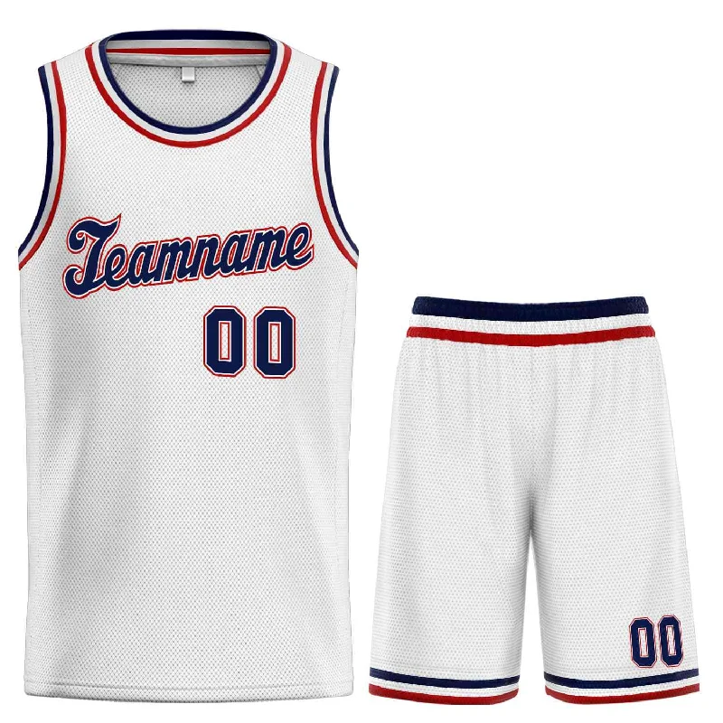 Men's basketball uniform custom colors -Custom White Navy-Red Classic Sets Sports Uniform Basketball Jersey