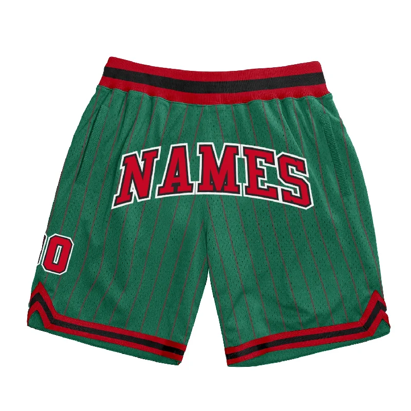 Men's basketball shorts sport-bold -Custom Kelly Green Red Pinstripe Red-Black Authentic Basketball Shorts