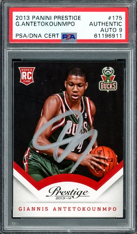 Men's basketball card light package -Giannis Antetokounmpo Autographed 2013 Panini Prestige Rookie Card #175 Milwaukee Bucks Auto Grade Mint 9 PSA/DNA #61196911