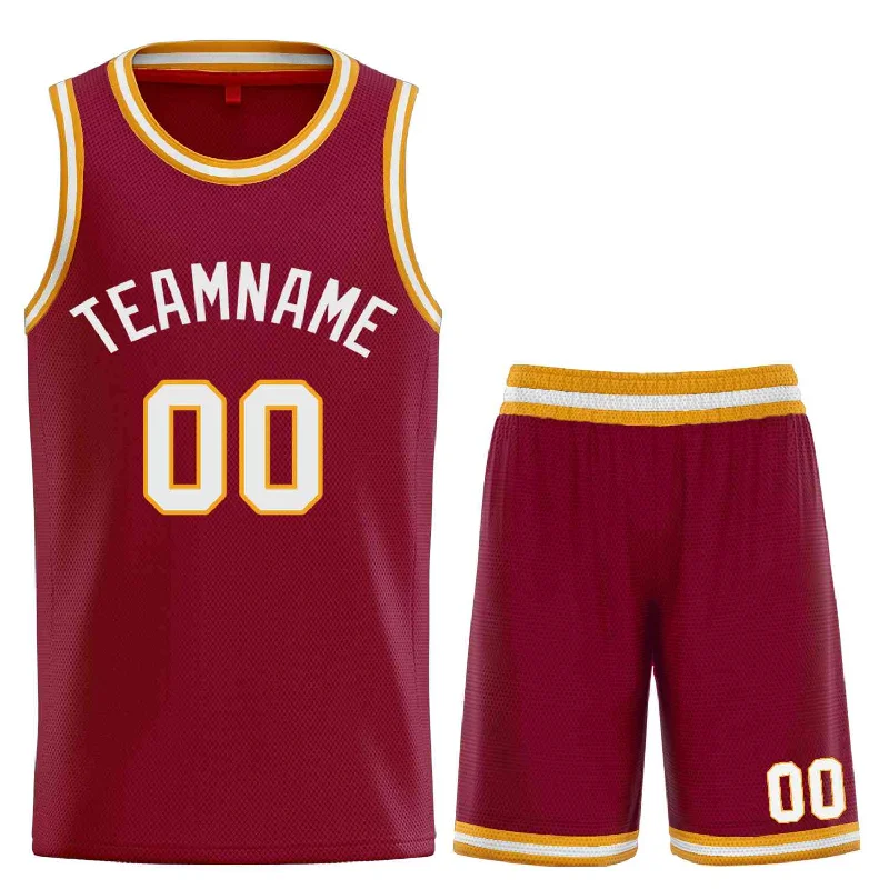 Men's basketball uniform quick dry technology -Custom Maroon White-Classic Sets Curved Basketball Jersey