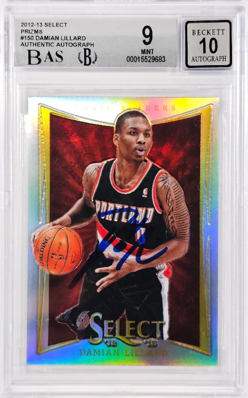 Men's basketball card lightweight lineup -Damian Lillard Autographed 2012-13 Select Prizms Rookie Card #150 Portland Trail Blazers BGS 9 Auto Grade Gem Mint 10 Beckett BAS #15529683