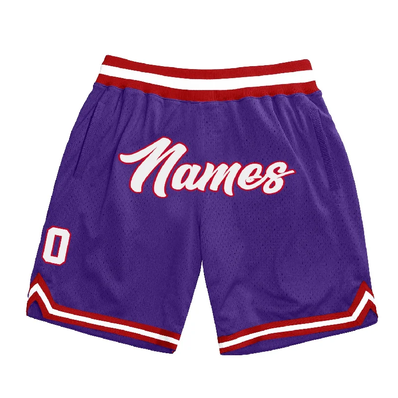 Men's basketball shorts relaxed-rugged -Custom Purple White-Red Authentic Throwback Basketball Shorts