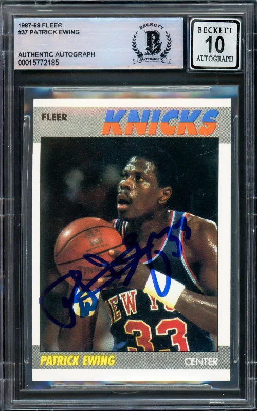 Men's basketball card glossy card -Patrick Ewing Autographed 1987-88 Fleer Card #37 New York Knicks Auto Grade Gem Mint 10 Beckett BAS #15772185