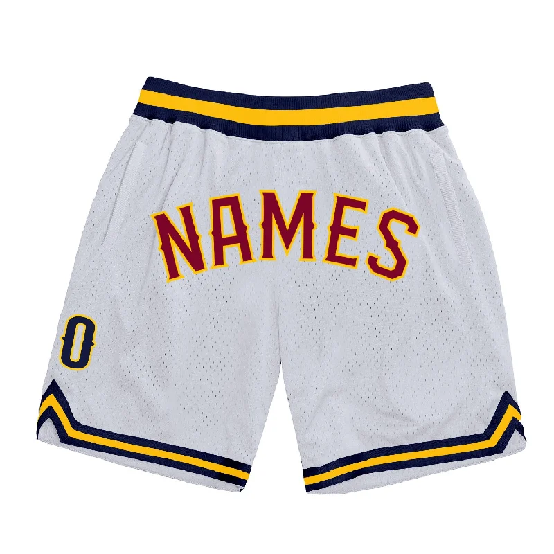 Men's basketball shorts elite-hybrid -Custom White Maroon-Gold Authentic Throwback Basketball Shorts