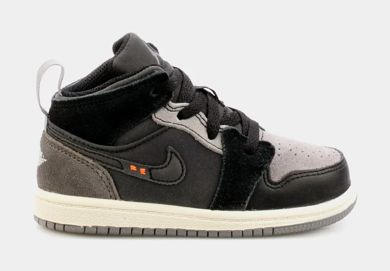 Basketball shoes lightweight-support -Air Jordan 1 Retro Mid Craft Inside Out Infant Toddler Lifestyle Shoes (Grey/Black)