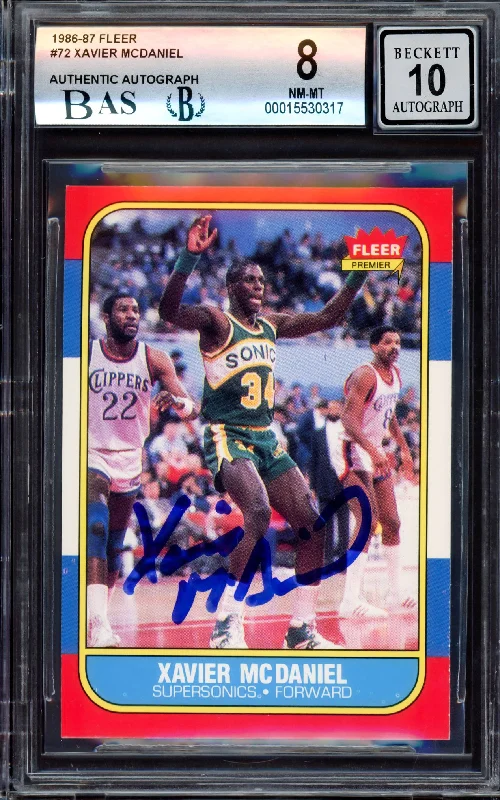 Men's basketball card rare treasury -Xavier McDaniel Autographed 1986-87 Fleer Rookie Card #72 Seattle SuperSonics BGS 8 Auto Grade Gem Mint 10 Beckett BAS #15530317