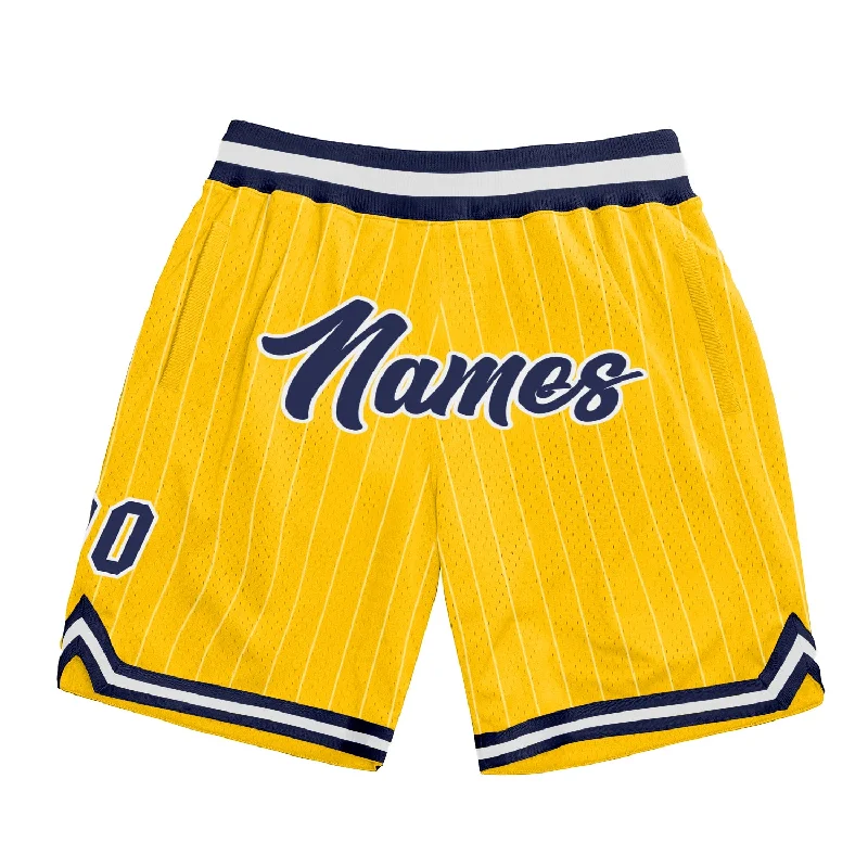 Men's basketball shorts durable-team -Custom Gold White Pinstripe Navy-White Authentic Basketball Shorts