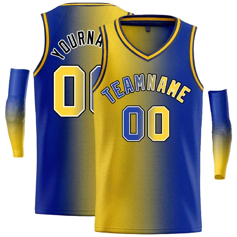 Men's basketball uniform elite performance -Custom Yellow Royal-Black Gradient Fashion Tops Basketball Jersey