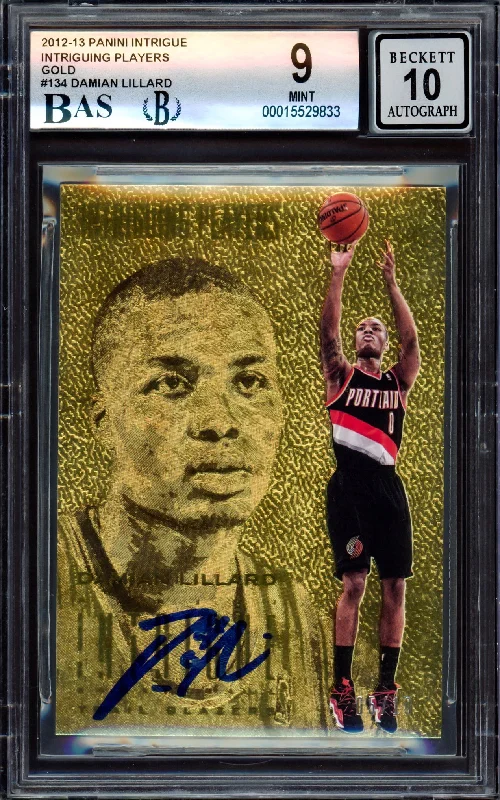 Men's basketball card light series -Damian Lillard Autographed 2012-13 Panini Intrigue Gold Rookie Card #134 Portland Trail Blazers BGS 9 Auto Grade Gem Mint 10 #5/10 Beckett BAS #15529833