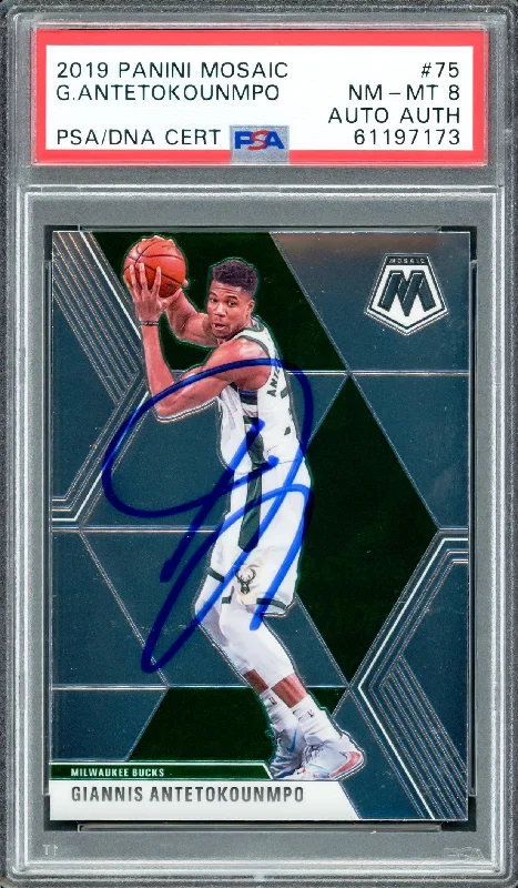 Men's basketball card quality treasury -Giannis Antetokounmpo Autographed 2019 Panini Mosaic Card #75 Milwaukee Bucks PSA 8 PSA/DNA #61197173