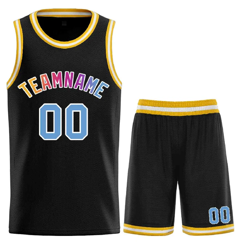 Men's basketball uniform quick delivery -Custom Black Yellow-White Classic Sets Curved Basketball Jersey