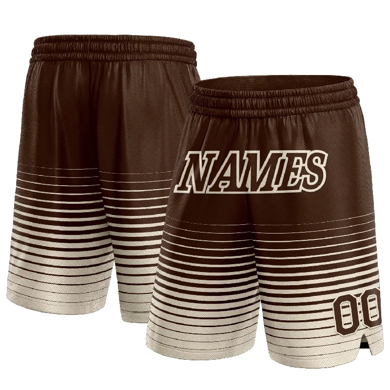 Men's basketball shorts sweat-pro -Custom Brown Cream Pinstripe Fade Fashion Authentic Basketball Shorts