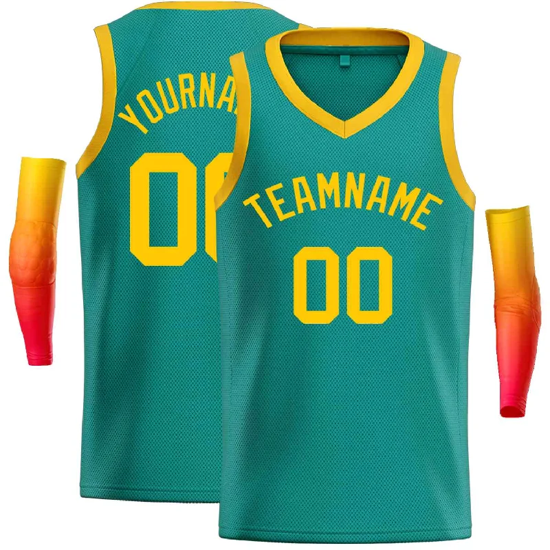 Men's basketball uniform vibrant prints -Custom Teal Yellow-Classic Tops Men Casual Basketball Jersey