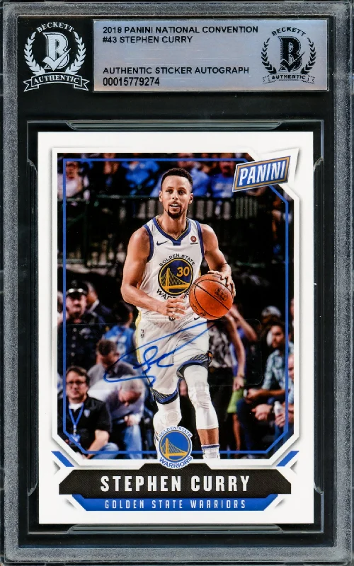 Men's basketball card bold graphics -Stephen Curry Autographed 2018-19 Panini National Convention Card #43 Golden State Warriors Beckett BAS #15779274