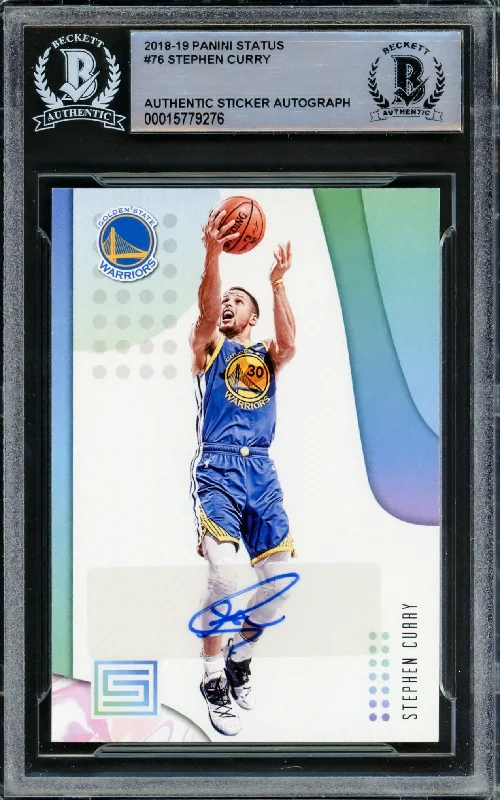 Men's basketball card tournament prize -Stephen Curry Autographed 2018-19 Panini Status Card #76 Golden State Warriors Beckett BAS #15779276