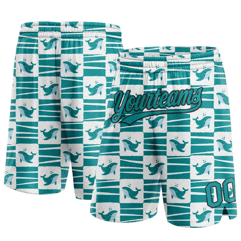 Men's basketball shorts pastel-style -Custom Midnight Green Teal-Black 3D Pattern Sharks Authentic Basketball Shorts