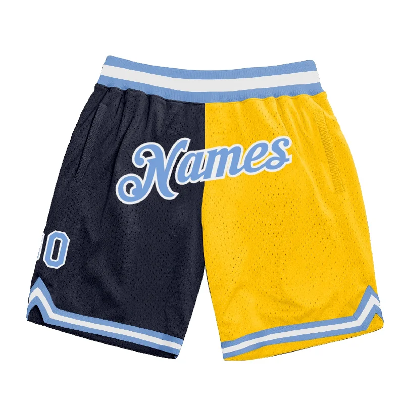 Men's basketball shorts durable-urban -Custom Navy Light Blue-Gold Authentic Throwback Split Fashion Basketball Shorts